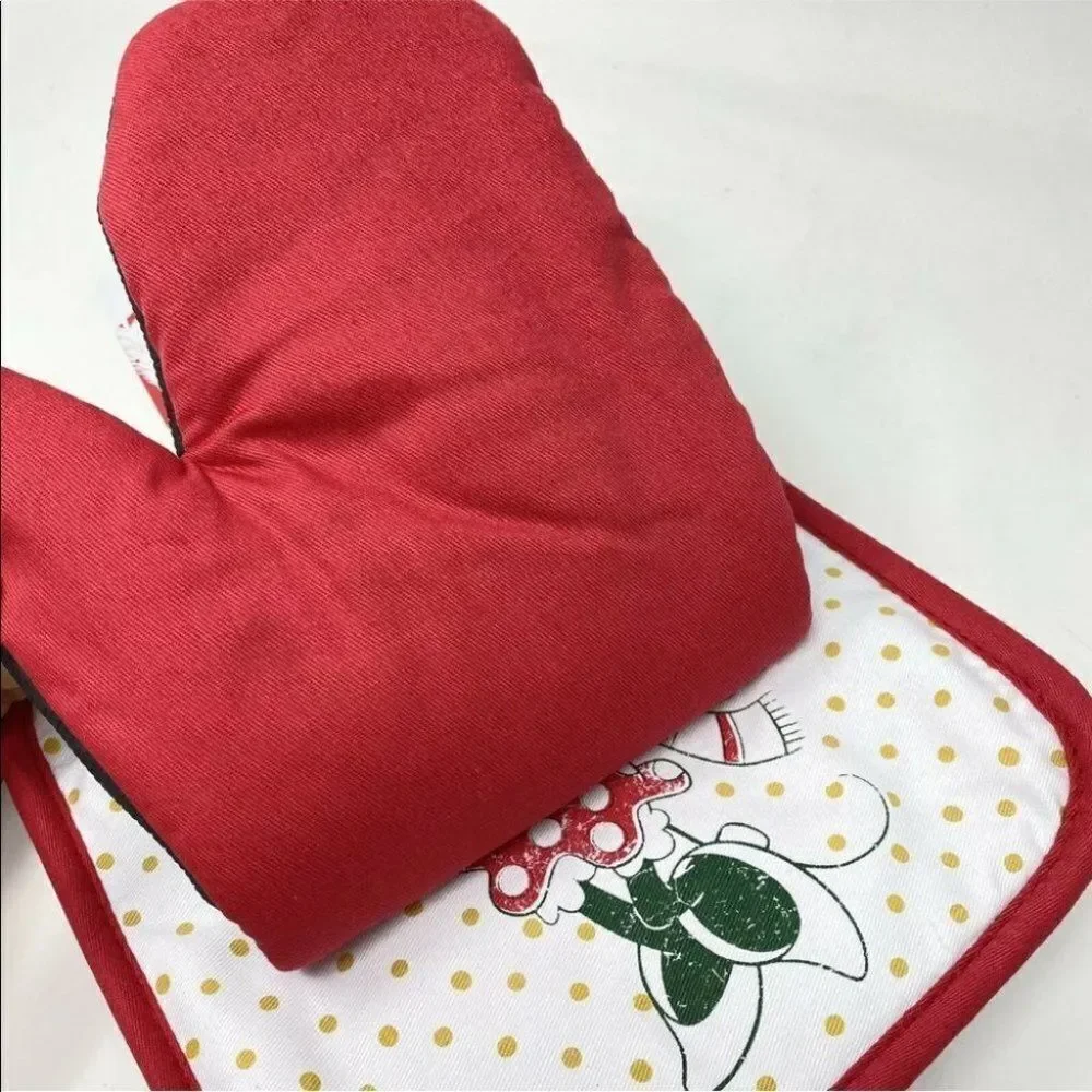 DISNEY MINNIE MOUSE HOLIDAY OVERSIZED OVEN MITT & POT‎ HOLDER SET CHRISTMAS